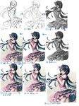  bare_shoulders blue_eyes blue_hair bow danganronpa danganronpa_1 dress hair_bow hair_ornament hairclip highres idol long_hair looking_at_viewer maizono_sayaka microphone music partially_colored pink_dress sakuyu singing sketch smile translation_request twintails work_in_progress 