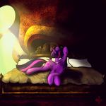 2014 bed bedroom cutie_mark equine female friendship_is_magic fur hair horn horse looking_at_viewer lying mammal my_little_pony pedrohander pony purple_eyes purple_fur purple_hair safe smile solo twilight_sparkle_(mlp) two_tone_hair unicorn winged_unicorn wings 