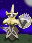  2014 aegislash big_breasts breast_squish breasts cleavage clothed clothing crockwad eyelashes female grass moonlight night nintendo nipple_slip nipples pok&eacute;mon shield sword tight_clothing video_games weapon 