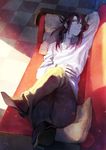  absurdres couch highres long_hair male_focus original red_eyes red_hair scar solo tokigi_akira vampire 
