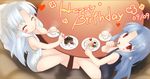  blue_hair blush_stickers cake chocolate_cake closed_eyes cup eating english food fork from_above from_behind fuu_(koneko_no_yomeiri) happy_birthday len long_hair looking_back looking_up multiple_girls plate pointy_ears red_eyes school_swimsuit silver_hair sitting slice_of_cake smile strawberry_shortcake swimsuit table tea teacup tsukihime white_len white_school_swimsuit white_swimsuit 