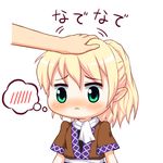  :&lt; bebeneko blonde_hair blush green_eyes looking_at_viewer mizuhashi_parsee petting pointy_ears ponytail scarf spoken_blush thought_bubble touhou translated 