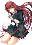  book danganronpa danganronpa/zero long_hair open_mouth otonashi_ryouko pen pleated_skirt red_eyes red_hair school_uniform simple_background skirt solo very_long_hair white_background writing z-epto_(chat-noir86) 