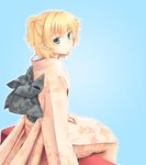  alternate_costume blonde_hair floral_print green_eyes isaki_(gomi) japanese_clothes kimono long_sleeves looking_at_viewer mizuhashi_parsee obi pointy_ears sash sitting solo touhou wide_sleeves 