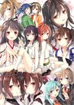  :d ^_^ akagi_(kantai_collection) ascot black_hair blue_eyes blue_hair braid brown_eyes brown_hair closed_eyes commentary_request detached_sleeves green_eyes green_hair hachimaki hair_ornament hairband hairclip haruna_(kantai_collection) headband headgear highres hiryuu_(kantai_collection) holding_hands hyuuga_(kantai_collection) interlocked_fingers ise_(kantai_collection) kaga_(kantai_collection) kantai_collection kitakami_(kantai_collection) kumano_(kantai_collection) loafers long_hair looking_at_viewer multiple_girls mutsu_(kantai_collection) nontraditional_miko ooi_(kantai_collection) open_mouth pleated_skirt ponytail purple_eyes red_eyes red_hair remodel_(kantai_collection) school_uniform serafuku shoes short_hair side_ponytail single_braid sitting skirt smile souryuu_(kantai_collection) suzuya_(kantai_collection) toosaka_asagi twintails v 