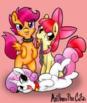  2014 anibaruthecat apple_bloom_(mlp) bow collar cub cutie_mark_crusaders_(mlp) earth_pony english_text equine female feral friendship_is_magic fur green_eyes group hair horn horse looking_at_viewer lying mammal my_little_pony open_mouth orange_fur pegasus petplay pony purple_eyes purple_hair red_hair scootaloo_(mlp) sweetie_belle_(mlp) text tongue tongue_out two_tone_hair white_fur wings yellow_fur young 