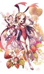  :d bad_id bad_pixiv_id bare_legs blonde_hair bow detached_sleeves disgaea flonne flonne_(fallen_angel) food fruit full_body hair_ribbon high_heels highres leotard long_hair makai_senki_disgaea open_mouth red_eyes red_leotard ribbon ser323 smile solo standing strawberry tail tail_bow wand 