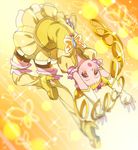 1girl 2014 bike_shorts blonde_hair blush boots cure_lemonade dated detached_sleeves drill_hair eyelashes fingerless_gloves gloves hair_ornament high_heel_boots high_heels kasugano_urara_(yes!_precure_5) long_hair looking_at_viewer magical_girl open_mouth precure puffy_sleeves shirt shorts shorts_under_skirt signature skirt solo thighhighs thighs twintails vest yellow yellow_background yellow_eyes yellow_legwear yellow_skirt yes!_precure_5 yes!_precure_5_gogo! 