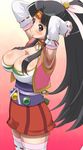  areola_slip areolae armpits arms_up awa black_hair blush breasts choker cleavage detached_sleeves headband large_breasts long_hair momo_kyun_sword momoko_(momokyun) ponytail purple_eyes smile solo thighhighs very_long_hair 