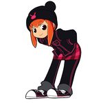  capcom character_request gotcha_force hat kurokawa_usagi leaning_forward looking_at_viewer orange_hair pants pants_under_skirt pmx simple_background skirt smile source_request white_background 