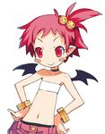  bandeau bat_wings blush_stickers bracelet child choker demon_girl disgaea flat_chest hair_bobbles hair_ornament hanako_(disgaea) hands_on_hips harada_takehito jewelry makai_senki_disgaea_2 midriff navel official_art pink_eyes pink_hair pink_shorts short_hair shorts side_ponytail slit_pupils smile solo upper_body white_background wings 