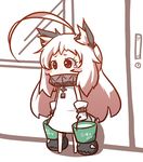  ahoge animal_ears blush_stickers bucket carrying cat_ears chibi commentary_request inori_(xyz5568) kantai_collection kemonomimi_mode mittens northern_ocean_hime pale_skin punishment red_eyes shinkaisei-kan standing tears translated white_hair 