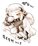  anklet barefoot commentary horns jewelry kantai_collection long_hair machi_(alice98) mittens northern_ocean_hime one_eye_closed pale_skin red_eyes rubbing_eyes shinkaisei-kan solo tears translated white_hair 