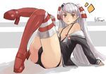  amatsukaze_(kantai_collection) ass bare_shoulders black_panties blush brown_eyes dress full_body garter_straps kantai_collection long_hair looking_at_viewer open_clothes open_dress panties riftgarret sailor_dress short_dress silver_hair solo striped striped_legwear thighhighs two_side_up underwear 