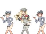  bad_id bad_pixiv_id bare_shoulders bismarck_(kantai_collection) blonde_hair blue_eyes blush bottomless brown_hair clothes_writing elbow_gloves ga_rune_pose gloves grey_legwear hat kantai_collection kuavera long_sleeves lowres military military_uniform multiple_girls open_mouth pixel_art pointing sailor_hat silver_hair sleeveless thighhighs transparent_background uniform z1_leberecht_maass_(kantai_collection) z3_max_schultz_(kantai_collection) zettai_ryouiki 