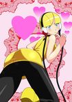  1girl ass bare_shoulders blonde_hair blue_eyes blush breasts cable cables from_behind gym_leader headphones heart high_heels hiromon kamitsure_(pokemon) light_smile looking_at_viewer panties panties_under_pantyhose pantyhose pokemon pokemon_(game) pokemon_bw short_hair smile underwear 