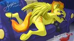  2014 anthro anthrofied anus blush bra breasts butt clothing cutie_mark equine eyewear female friendship_is_magic fur hair hooves inside long_hair mammal my_little_pony necktie nipples nude orange_hair panties pegasus pusspuss pussy sofa solo spitfire_(mlp) sunglasses underwear wings wonderbolts_(mlp) yellow_fur 