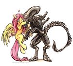  &lt;3 2014 alien alien_(franchise) anthro cutie_mark duo equine female feral fluttershy_(mlp) friendship_is_magic fur hair horse hug kenket long_hair mammal my_little_pony pegasus pink_hair pony smile wings xenomorph yellow_fur 