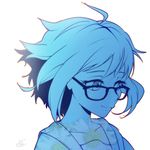  bad_id bad_pixiv_id blue flower glasses kuriyama_mirai kyoukai_no_kanata short_hair simple_background solo sunflower tinnies white_background 