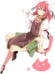  ahoge animal_ears bad_id bad_pixiv_id bandages blush cat_ears cat_tail ibaraki_kasen knbilove paw_pose pink_eyes pink_hair solo tabard tail touhou 