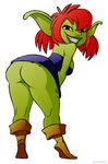  bent_over big_butt butt ear_piercing female freckles goblin lips looking_at_viewer looking_back piercing smile solo unknown_artist 