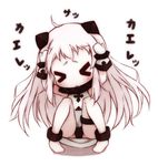  &gt;_&lt; ahoge anklet barefoot black_panties closed_eyes cowering go_back! hachikuji horns jewelry kantai_collection long_hair mittens northern_ocean_hime open_mouth pale_skin panties shinkaisei-kan short_eyebrows solo translated underwear white_hair 