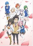  ai:_tenchi_muyou! aoi_rui club fueyama_touri fuka_yuki hachiko_(tenchi_muyo) hachiko_(tenchi_muyou!) kawanagare_momo kinojyou_beni leopard_print masaki_tenchi official_art sakura_petals saryuu_hana school_uniform tenchi_muyou! thighhighs weapon 