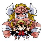  chibi giant hat horns monkey_d_luffy monster oars one_piece onexone red_skirt skirt straw_hat thriller_bark 