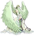  alternate_costume bad_id bad_pixiv_id breasts covering_face domi dress feathered_wings feathers frilled_dress frills green_hair harpy highres large_breasts long_hair monet_(one_piece) monster_girl one_piece sideboob signature solo thigh_strap thighhighs wavy_hair wings yellow_eyes 