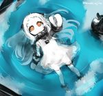  ajino_(sakanahen) floating horns kantai_collection long_hair mittens monster northern_ocean_hime open_mouth pale_skin reaching_out red_eyes shinkaisei-kan solo white_hair 