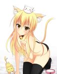  animal_ears bad_id bad_pixiv_id bell bell_collar blonde_hair blush bowl brown_eyes cat cat_ears cat_tail collar derivative_work feet highres jingle_bell long_hair looking_at_viewer milk no_shoes original otono_fei paw_pose pet_bowl smile socks solo tail topless 