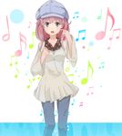  :d bad_id bad_pixiv_id casual hat long_hair looking_at_viewer meigo_arisa musical_note open_mouth patisurotto pink_hair purple_eyes smile solo to_aru_majutsu_no_index 