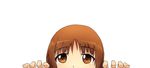  brown_eyes brown_hair girls_und_panzer kaya_(nari1-24) kilroy_was_here looking_at_viewer nishizumi_miho simple_background solo white_background 