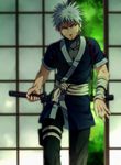  1boy facial_mark grey_hair male male_focus morori naruto ninja senju_tobirama solo sword weapon 