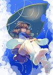  day from_ground hat holding leaf_umbrella legs looking_at_viewer moriya_suwako no_shoes parted_lips shade sketch sky smile solo touhou white_legwear yetworldview_kaze 