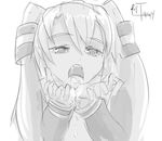  amatsukaze_(kantai_collection) cupping_hands dress greyscale kantai_collection long_hair monochrome open_mouth riftgarret sailor_dress sexually_suggestive short_dress sketch solo 