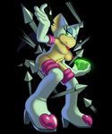  bat breasts chaos_emerald clothing female gloves green_eyes high_heels is_(artist) mammal red_nipples rouge_the_bat sega solo sonic_(series) torn_clothing wide_hips 
