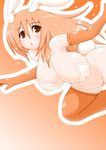  1girl animal_ears bottomless breasts brown_eyes bunny_ears bunny_tail curvy elbow_gloves erect_nipples female food fruit gloves huge_breasts long_hair orange orange_hair original pasties simple_background solo tail thighhighs yuma-24 