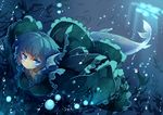  blue_eyes blue_hair head_fins japanese_clothes looking_at_viewer mermaid monster_girl sketch solo submerged swimming touhou underwater wakasagihime yetworldview_kaze 