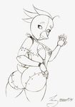  2014 animatronic apron avian big_breasts big_butt bird breasts butt chica_(fnaf) chicken female five_nights_at_freddy&#039;s looking_at_viewer looking_back side_boob smile solo timmy22222001 