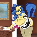  2014 anthro big_breasts blue_hair breasts cutie_mark equine eyelashes female freckles hair horse inside maid_uniform mammal my_little_pony nipples original_character pony solo zoomerboomerz 