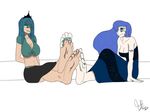  big_breasts blue_hair breasts bronypanda clothing foot_fetish friendship_is_magic green_hair hair hindpaw human humanized mammal my_little_pony nightmare_moon_(mlp) paws princess_luna_(mlp) queen_chrysalis_(mlp) skirt tiara 