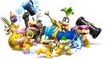  1girl 6+boys absurdres blue_eyes blue_hair bow bracelet brother_and_sister brothers cannon eyewear fangs female fire glasses green_hair hair hammer highres iggy_koopa jewelry koopalings larry_koopa lemmy_koopa lips looking_at_viewer ludwig_von_koopa male mario_(series) mario_bros morton_koopa_jr morton_koopa_jr. multi-colored_hair multiple_boys nintendo official_art rainbow_hair roy_koopa siblings sunglasses super_mario_bros. video_games wand wendy_o._koopa wendy_o_koopa 