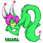  2003 all_fours chinchilla fur green_fur hair kneeling lagomorph mammal original pink_eyes pink_hair raised_tail rodent simple_background val_(character) valval_(artist) 