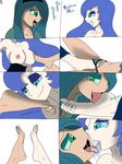  big_breasts blue_hair breasts bronypanda eyeshadow female foot_fetish friendship_is_magic green_hair hair human humanized makeup mammal my_little_pony nightmare_moon_(mlp) princess_luna_(mlp) queen_chrysalis_(mlp) saliva 