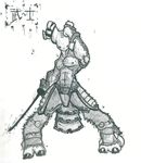  armor lagomorph mammal mirotaun_(character) muscles no_shirt simple_background sketch sword tribal_tattoo weapon xero_tau(artist) 