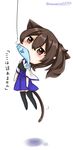  animal_ears armor bad_id bad_pixiv_id biting brown_eyes brown_hair cat_ears cat_tail chibi fish japanese_clothes kaga_(kantai_collection) kantai_collection kemonomimi_mode mouth_hold muneate side_ponytail solo tail tears thighhighs translated yonerinoko_(banberabu) 