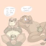  blush censored cute dialog gazpacho_(character) happy male mammal nude oink overweight pig porcine pupperoo tanuki wild-dude 