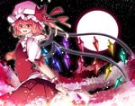  aru16 ascot blonde_hair bow flandre_scarlet full_moon hat hat_bow highres moon red_eyes red_moon sash solo touhou wings wrist_cuffs 