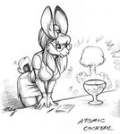  big_breasts breasts explosion eyewear for_science gloves goggles hair_ornament hair_up lagomorph leaning mammal megan_giles ponytail rabbit sketch skirt spacecat_(character) wine_glass 